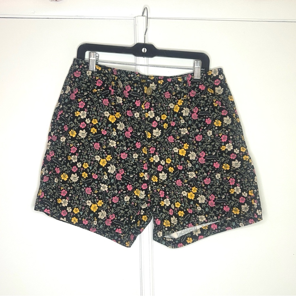 Black Floral High-Rise Women’s Shorts - Pink & Yellow Print